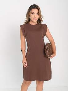 Women's Loose-Fitting Muscle Dress With Butterfly Sleeves, 100% Cotton Knit, Plus Size, Casual, Day/Night Outings, Perfect For Mom, Women, Aunts, Grandmas, And Gifts - 鏽棕色 - 查看 1
