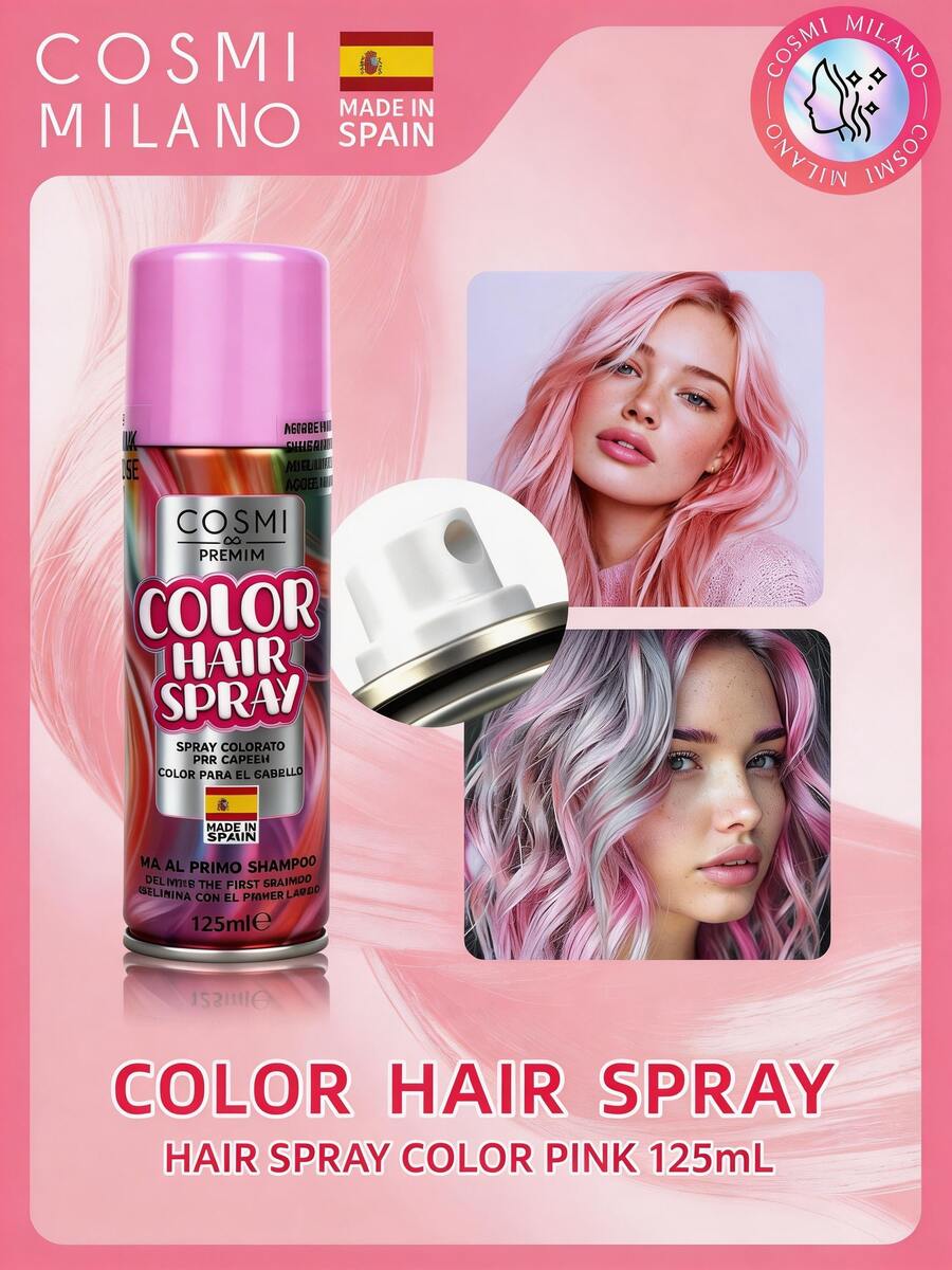 COSMI MILANO Made In Spain 125ml Spray, Temporary Hair Dye 125ml, 5 Vibrant Colors, Easy To Apply And Remove With Shampoo, Light, Long-Lasting And Gentle On Hair Formula, Create Your Exclusive Look For Summer, Beach, Parties And Holidays, Creative Festivals And Special Evenings, Unique And Personal Style. - ROSA 213x1pz - 查看 1