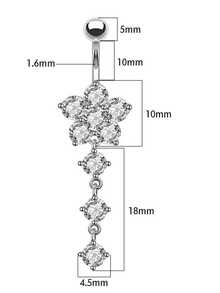 1件装不锈钢梅花锆石肚脐环，日常佩戴肚脐穿孔饰品 - 銀色 - 查看 5