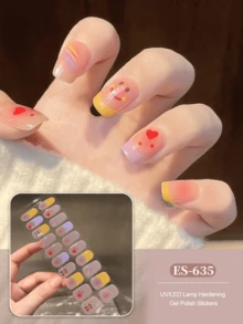 固化凝胶美甲贴，透明底胶，20片装，需使用UV灯固化，沙龙品质，持久耐用，ES20跨境批发代发货红皮书同款美甲贴纸，指尖美甲贴纸 - 彩色 - 查看 8