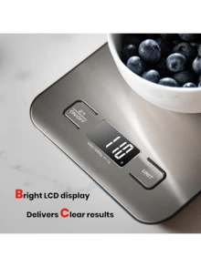 1 chiếc cân điện tử nhà bếp bằng thép không gỉ độ chính xác cao, trọng lượng tối đa 22lbs/10kg, sử dụng pin AAA (không bao gồm), độ chính xác 1g, màn hình LCD, 6 đơn vị đo (G/Oz/Lb/Kg), chức năng trừ bì, mặt cân bằng thép không gỉ, đèn báo pin yếu, lý tưởng cho việc làm bánh, nấu ăn, pha cà phê, làm đồ trang sức và nhiều hơn nữa. - Nhiều màu - Xem 6