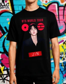 Unisex Bangtan Jin 2026 Europe World Tour Inspired Graphic T-Shirt, Vintage Black For K-Pop Fans - 黑色 - 查看 1