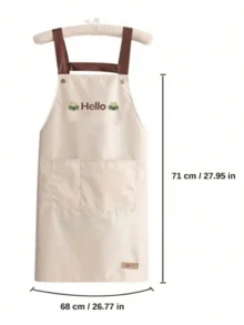 1pc Solid Color Cute Bear Pattern Double-Sided Waterproof Barista Apron, Suitable For Home, Outdoor Kitchen And Catering Industry, Floral Pattern Workwear - HELLO - View 4