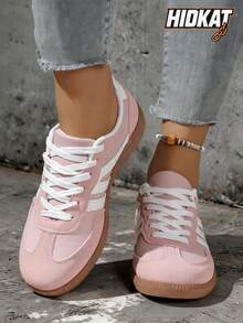 Hidkat Damen Sommer Lässig Flache Komfort Schuhe, rutschfeste mehrfarbige Outdoor Sportschuhe, Frühling/Herbst - Hellrosa weiße Streifen - Übersicht 8