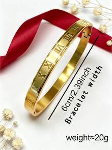 5/1pc - Luxury Titanium Steel Bracelet: Inlaid Zirconia Four-Leaf Clover And Roman Numeral Design. High-Quality Aesthetics, Suitable For Stacking, Versatile For Daily Commute. Non-Fading - An Ideal Gift For Girlfriend Or Best Friend. - Gold - View 6