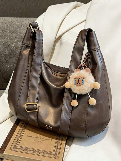 时尚多功能PU防水材质，字母图案设计，大容量复古优雅方形单肩包，带吊坠设计，休闲女士斜挎包，女士钱包商务通勤包，适合工作、日常通勤、聚会等场合，是圣诞节和平安夜的理想礼物，也适合圣诞节旅行。