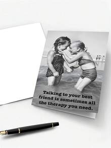 1pc Retro Style Funny Birthday Greeting Card, Sometimes The Best Healing Is Just Chatting With Your Best Friend, Best Greeting Card For Your Good Friend - A - View 3