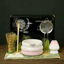 1件/7件套渐变粉色抹茶茶具，包含抹茶碗、抹茶筅、抹茶杯、搅拌棒、茶匙、茶碗套装、抹茶冲泡工具、甜点及饮品制作工具、日式礼盒、松河原抹茶搅拌套装、抹茶爱好者礼品套装、节日礼品套装 - 彩色 - 查看 11