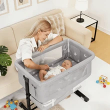 Moisés para bebé, moisés lateral para bebé, moisés 3 en 1 lateral con ruedas, red mosquitera, 6 alturas ajustables, plegable fácil, cama portátil para bebé recién nacido, regalo del Cyber Monday - Gris Claro - Ver 1