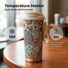 1pc 500ml Mandalas Print Stainless Steel Travel Mug, 316 , Leak-Proof Dual-Use Lid, Suitable For Hot & Cold Drinks - Multicolor - View 6