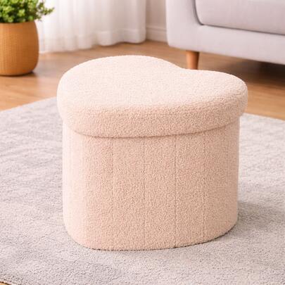 Boîte de rangement pliante en velours Teddy en forme de cœur, tabouret d'essayage de chaussures, panier de rangement, tabouret de rangement multifonctionnel.
