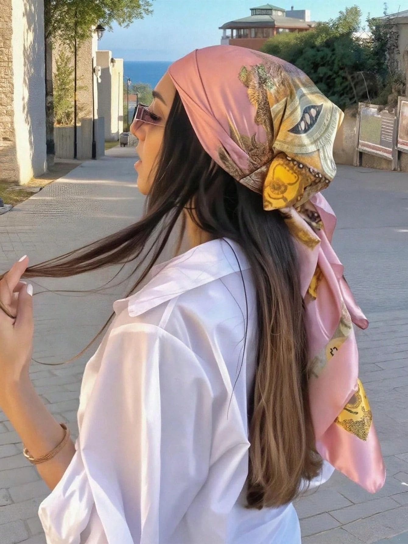 1件裝女款多色波斯風提花圖案編織印花圍巾披肩，時尚頭巾，適合旅行、派對與晚間活動 - 淺粉色 - 查看 1