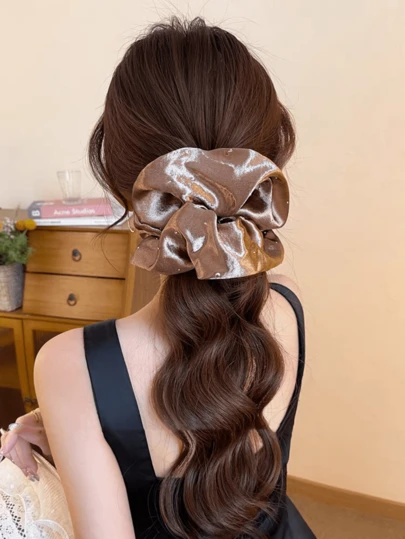 1 chiếc dây buộc tóc bằng satin đính đá, phụ kiện tóc sáng bóng và thời trang, cỡ lớn, thích hợp cho mùa xuân/hè.