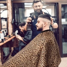 可调节豹纹美发沙龙披肩，专业理发师美发配件 - 彩色 - 查看 2