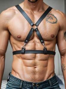A Vintage Men's Gothic-Style Pu Leather Suspender Suitable For Pairing With Slim-Fit Shirts And T-Shirts For Daily Wear - Black - View 6