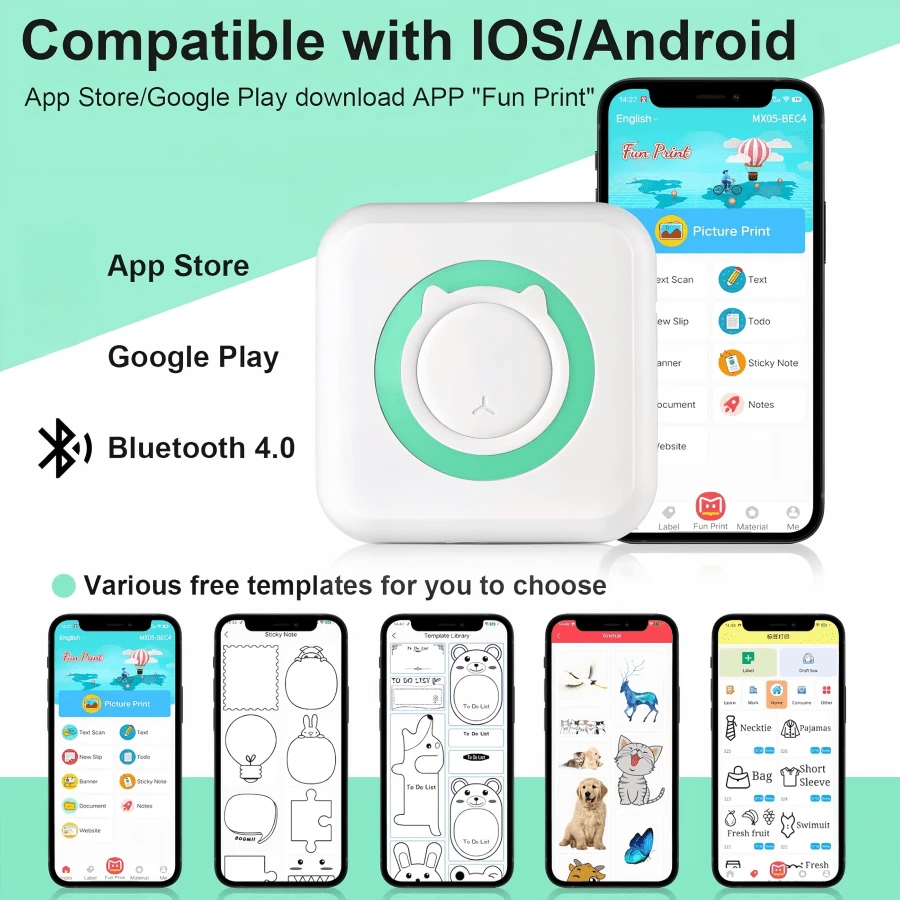 Compact Mini Printer, Portable Thermal Printer, Compatible With IOS Android, Ink-Free Printer For Printing Photos, Images, Notes, Receipts, Lists, Memos