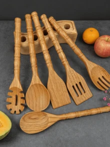 1件/5件套高品质天然木制烹饪用具，耐热不粘锅勺铲套装，包含汤勺、滤勺、意面勺、锅铲、烹饪勺、沙拉叉等，厨房工具，厨具，烘焙用品，适用于厨房、户外野餐、母亲节礼物、圣诞节礼物、婚礼季、宰牲节等各种节日。 - 棕色 - 查看 13