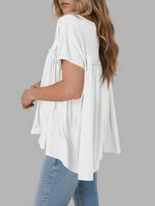 Women's Summer Pleated Babydoll Top Short Sleeve Crew Neck Peplum Blouse Loose Fit T Shirt - 白色 - 查看 5