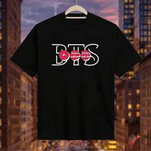 Idol Group Pattern Printed Women Tee Cotton Tee - Airy Soft Texture Designed For Maximum Ventilation And Easy Movement - Wonderful Surprise Present For ARMY Fans Celebrating Tour Memories - 黑色 - 查看 1