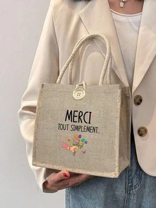 1 túi tote vải lanh chủ đề Ramadan phong cách mới in họa tiết, túi đeo vai canvas; túi xách nữ in họa tiết tái sử dụng, túi tote thời trang thường ngày; lý tưởng để đi làm, đi học - Nhiều màu - Xem 7