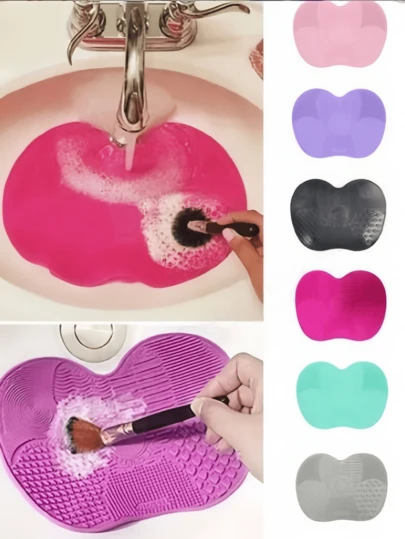 带吸盘的硅胶化妆刷清洁垫，便携式化妆刷清洁工具，苹果形硅胶化妆刷清洁垫，适用于化妆刷、化妆海绵、粉扑，适合旅行、家庭、学校、女生宿舍、度假、聚会等场合。