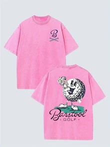 230g Vintage Washed Pure Cotton Men's T - Shirt, Featuring A Casual And Stylish Design With A "Barstool GOLF" Golf - Ball Print. Ideal For Outdoor Sports, This T - Shirt Offers A Loose Fit And Is Made From Soft Knitted Fabric - 玫紅色 - 查看 3