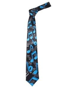 1 chiếc cà vạt nam họa tiết nốt nhạc, 8cm, làm thủ công theo yêu cầu, khắc biểu tượng âm nhạc. - Đen + Xanh - Xem 1