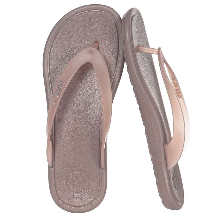 Wide Width Flip Flops For Women Arch Support Comfortable Summer Beach Walking Thong Sandals Slip On Indoor Outdoor - 駝色 - 查看 1