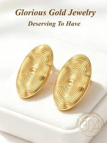 2 piezas Pendientes ovalados con ondas chapados en oro de 18K para mujeres, pendientes de declaración vintage con textura de ola de agua, pendientes con cúpula gruesa hipoalergénicos de acero inoxidable, joyas minimalistas y modernas como regalo para ella - Pendientes de acero inoxidable - Ver 3