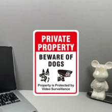 私人领地，小心恶犬 - 铁质防水防风雨警示牌，带视频监控提示，预钻孔方便安装，适用于家庭、办公室和户外，8.0 x 12.0 英寸 - 多色 - 查看 3