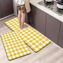 1pc Yellow Checkered Kitchen Rug, Kitchen Mat, Kitchen Carpet, Classic Checkered Doormat, Small Rug, Carpet, Runner Rug, Floor Mat, Home Decor, Area Rug, Outdoor Mat, Bedroom Carpet, Washable Rug - Multicolor - View 4