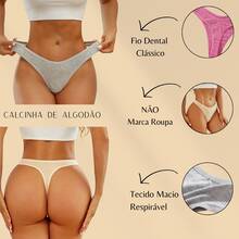 Kit 10 Calcinhas 100% Algodão Fio Dental Tanga Respirável Não Marca Confortável Moda Íntima Feminina - Multicolorido - Visão 12
