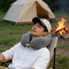 Ergonomic U-Shaped Neck Pillow With Storage Bag, Slow Rebound Head Support, Machine Washable, Lightweight And Portable, Suitable For Travel, Office, And Airplane Use, Stylish And Durable, Convenient Design, Soft And Comfortable For Sleeping, Mixed Colors, Compact And Lightweight, Easy To Store, Suitable For Home And Travel Use, Airplane Travel Pillow, Airplane Travel Pillow, Car Travel Pillow, Office Comfort, Sleep Aid, Stylish Design, High-Quality Foam, Breathable. - 深灰色 - 查看 1