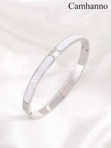 5/1pc Classy Artistic Stainless Steel Bangle Set, 5Pcs Essential Stackable Accessory With Inlaid Decor & Mixed Design, Great For Daily Routines And Special Occasions, Stylish Addition To Your Jewelry Collection, Wonderful Surprise For Partners And Family Members, Complements Office Attire And Party Dresses Equally Well, Show Your Gentle Taste - Silver - View 10