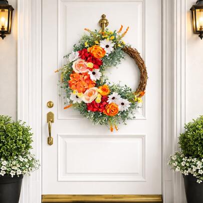 Artificial Rose Flower Wreath Wall Hanging, Holiday & Home Decor Silk Flower Garland, Suitable For Front Door Decoration, Garden, Wall Decor, Wedding Party Event Holiday Gift