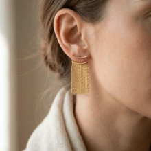 1 par de pendientes con cadena de metal y borlas, pendientes de estilo minimalista elegante de moda para mujeres - Dorado - Ver 2