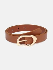 1pc Solid Color Casual PU (Polyurethane) Decorative Belt For Women, Asymmetrical Buckle Suitable For Daily Wear - A - View 20