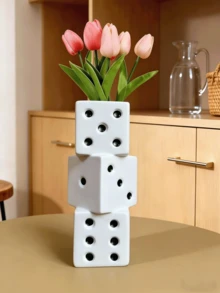 Black & White Dice Vase, Maximalist Decorative Vase, Vintage Home Decor, Suitable For Desk, Bookshelf, Dining Table, Bar Cart And Vanity, Unique, Cool Room Decor, Rama Gifts Vase For Birthday, Graduation, Back To School - Color Mixing - View 12