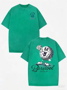 230g Vintage Washed Pure Cotton Men's T - Shirt, Featuring A Casual And Stylish Design With A "Barstool GOLF" Golf - Ball Print. Ideal For Outdoor Sports, This T - Shirt Offers A Loose Fit And Is Made From Soft Knitted Fabric - 薄荷綠 - 查看 3