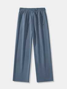 Men's Retro Drawstring Casual Pants, Suitable For All Seasons, Autumn/Winter, With Thin Fleece Lining - Dusty Blue - View 2