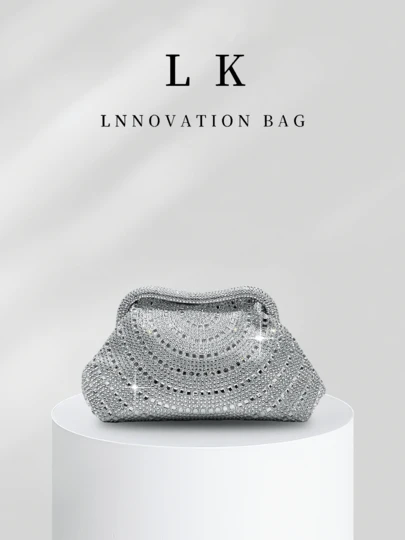 1件装 时尚金色水钻闪亮云朵造型手提包 春夏钱包 女士奢华闪亮斜挎包，完美适用于派对、婚礼、舞会、晚宴/宴会