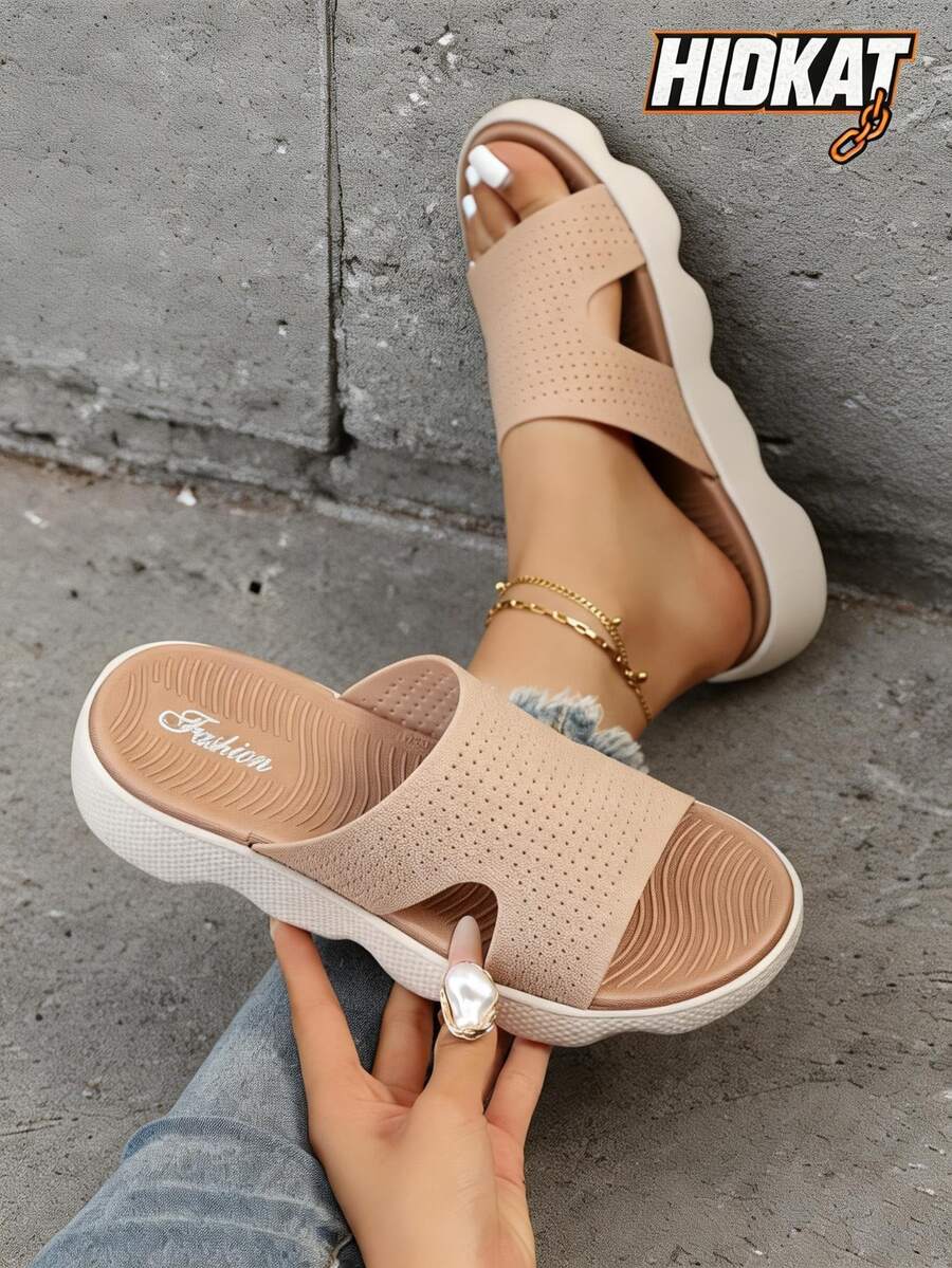 Hidkat Women's Sports Sandals, Slippers, Summer Open Toe Thick Sole Low Heel Casual Fashion Mules - Beige - View 1