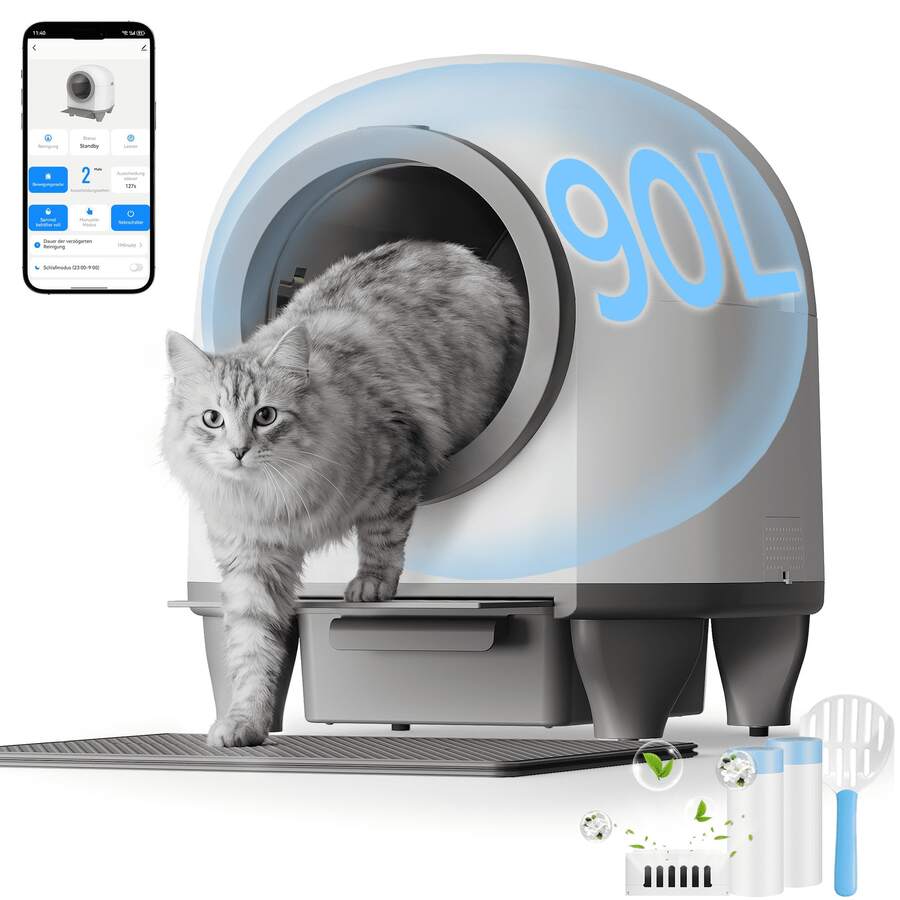 DEVOKO Self-Cleaning Cat Litter Box XXL 100L, Automatic Cat Litter Box With Waste Bags, App Controlled Electric Cat Litter Box - White - View 1