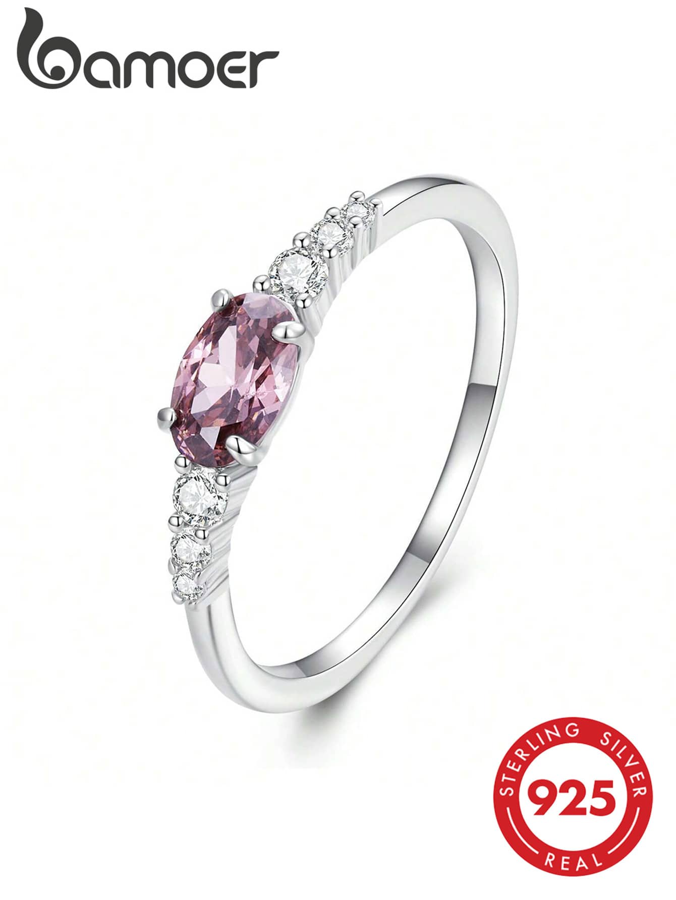 1 chiếc nhẫn bạc 925 tối giản đính đá quý, nhẫn nữ màu hồng đính đá Cubic Zirconia, trang sức tinh tế, quà tặng cô dâu trong đám cưới. - Hồng - Xem 1
