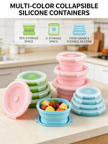Collapsible Silicone Lunch Box Set With Lid, Food Storage Container, Collapsible Stainless Steel Utensils, Reusable, Portable, Suitable For Picnic, Camping, Office, School, Adult And Children Travel, Utensil Set, Collapsible Portable Lunch Box/Utensils, Fork, Spoon, Bento Box, Back To School Season - Multicolor - View 9