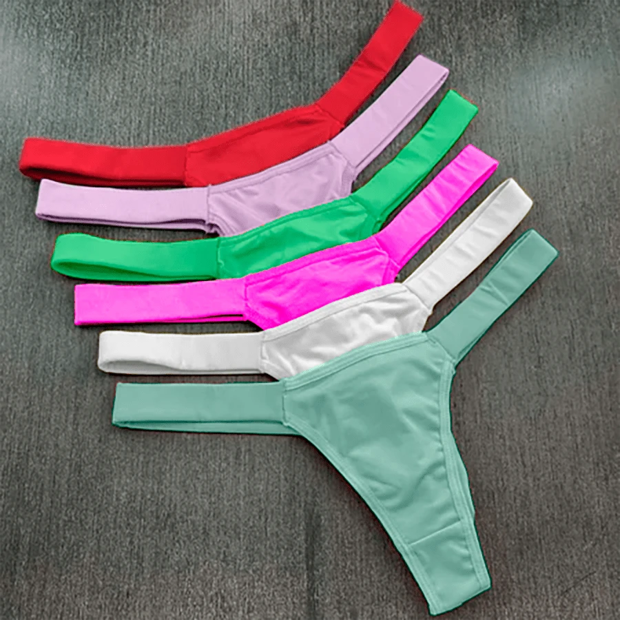 Set Of 10 Bikini Panties, Double String Thong With Straps, Premium Microfiber, Women's Lingerie, 100% Cotton Lining, 3, 5 Or 10 Pieces. - 5件套裝組合裝 - 查看 1