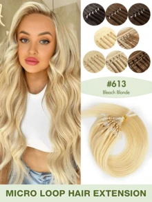 12-20 pulgadas 30g/pieza Extensiones de cabello humano real de lujo con micro anillos - Negro y marrón natural recto. Extensiones de cabello humano Remy con micro anillos, rectas sedosas, invisibles, cabello humano real, suaves y brillantes, de larga duración. Extensiones de micro cuentas Remy para mujeres. Extensiones de micro anillos cómodas y seguras. - Multicolor - Ver 50