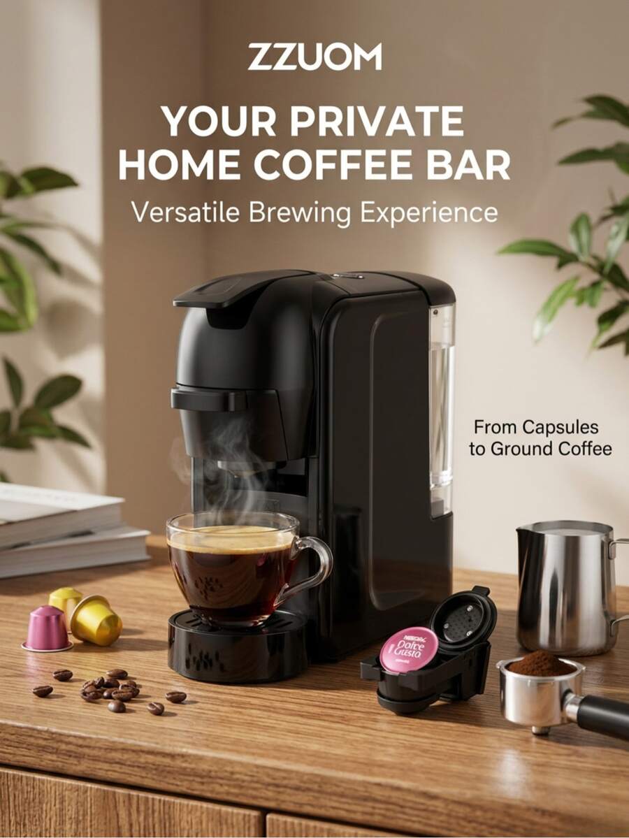 Automatic Espresso Machine 19 Bar Suitable For Coffee Capsules Espresso Powder Italian American Coffee Machine EU 240V Plug Type EU 4-In -1 Espresso Machine-Compatible With Hot And Cold Drinks, Easy To Clean And Rust-Proof, Ideal For Home Kitchens, Perfect Gift For Holidays - View 1