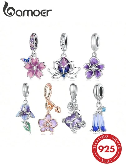 bamoer 1 pieza Colgante de flor de plata de ley 925, colgante de loto y rosa, adecuado para pulsera y collar de mujer/niña, joyería exquisita para manualidades, Día de San Valentín
