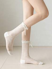 1/3双薄款透明波点蝴蝶结玻璃丝袜，适合春夏穿着 - 彩色 - 查看 5